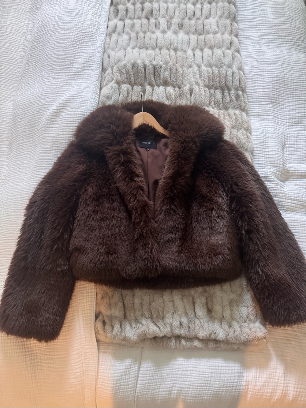 MAJORELLE Vienna Faux Fur Jacket in Dark Chocolate